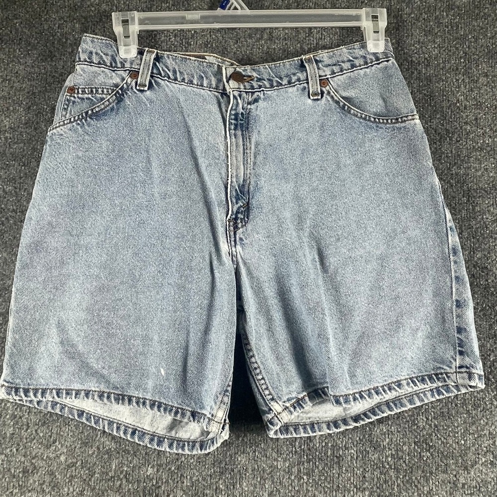 Vintage Levis 951 Shorts Womens 14 Blue Relaxed Fit Light Wash Denim Orange Tab